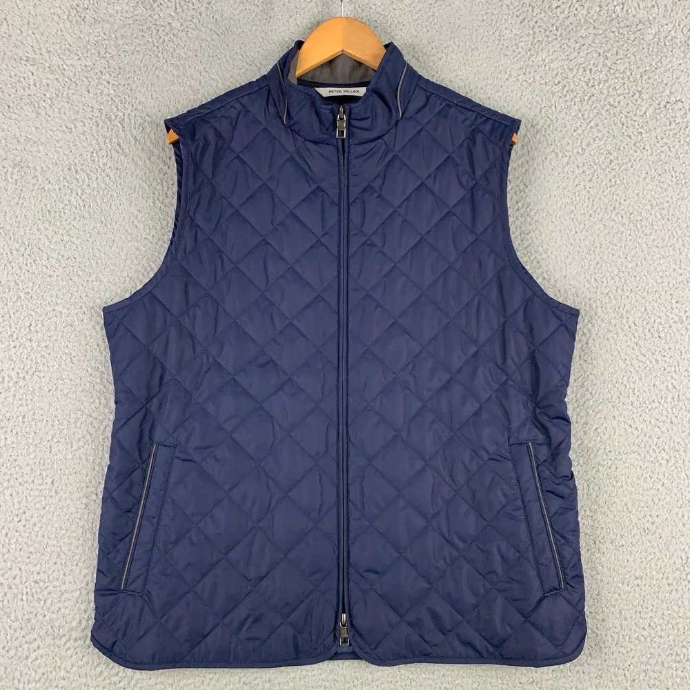 Peter Millar Essex Quilted Vest Mens Large Navy Blue Quilted Windproof JP Morgan